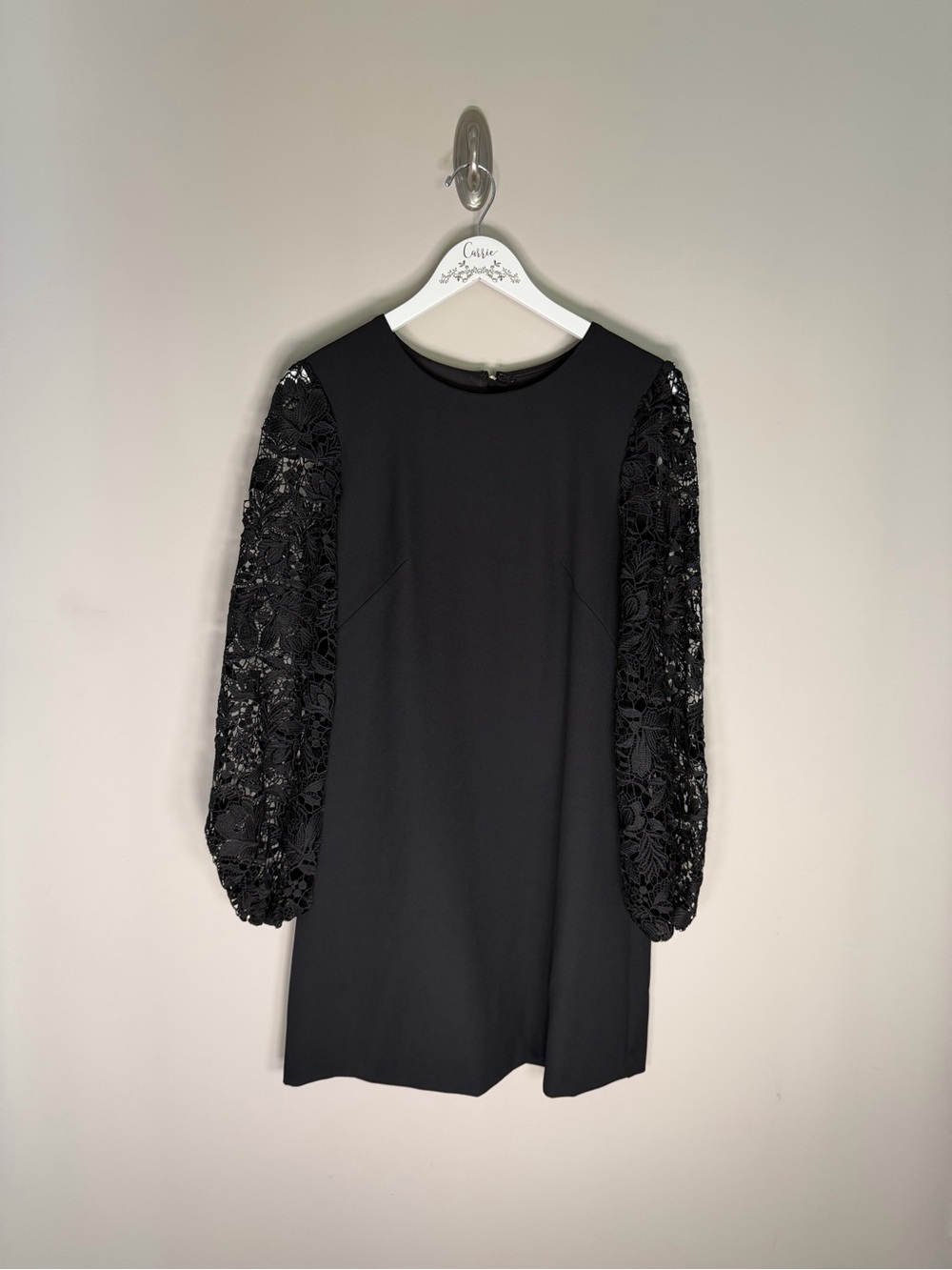 White House Black Market Black Lace Sleeve Shift Dress Size 8